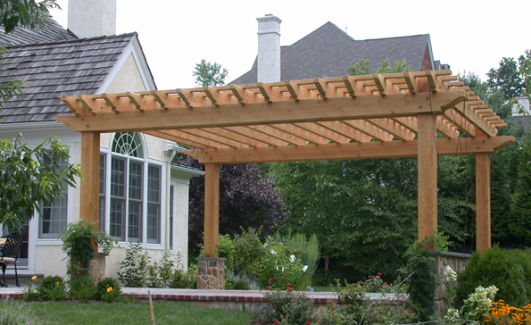 Garden pergola constructed of hemlock.